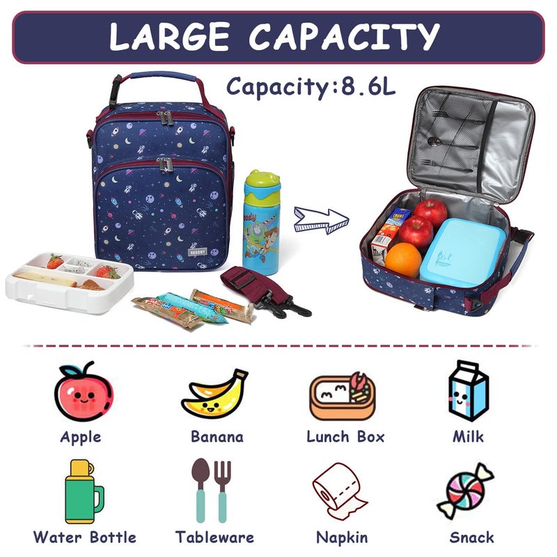 VASCHY Lunch Boxes Bag for Boys, Reusable Lunch Box Containers for Boys and Girls with Detachable Shoulder Strap, Insulated Lunch Coolers for School Cute Astronaut - Image 4